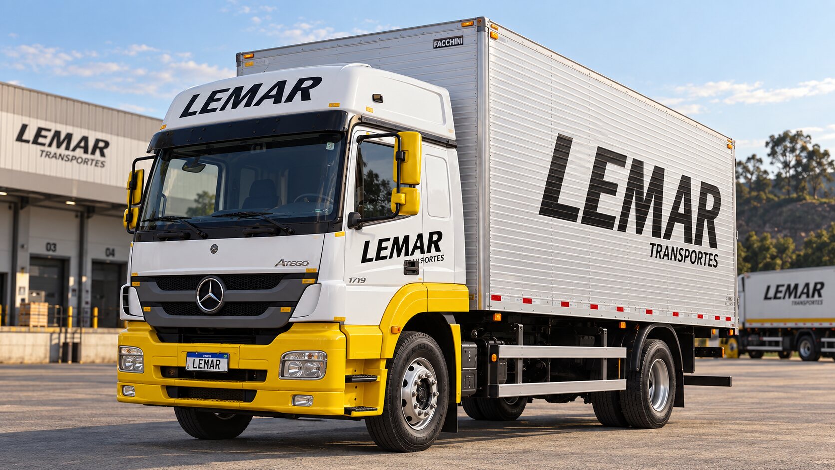 Caminhão Mercedes-Benz Atego com baú da Lemar Transportes