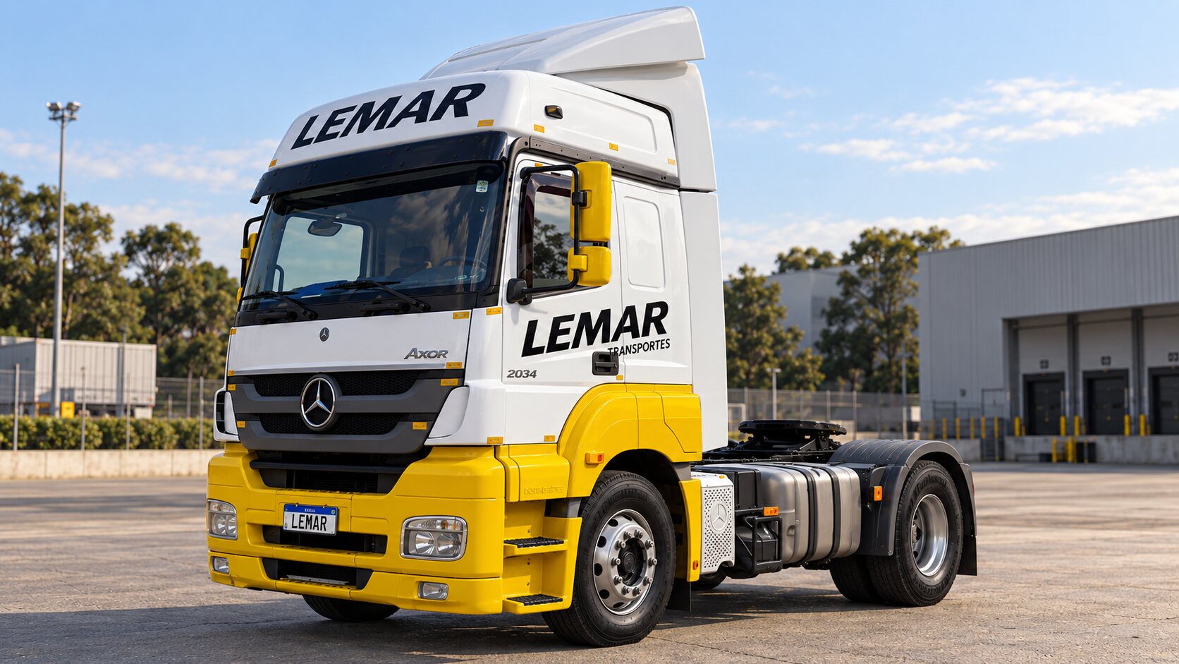 Cavalo mecânico Mercedes-Benz Axor com as cores da Lemar Transportes